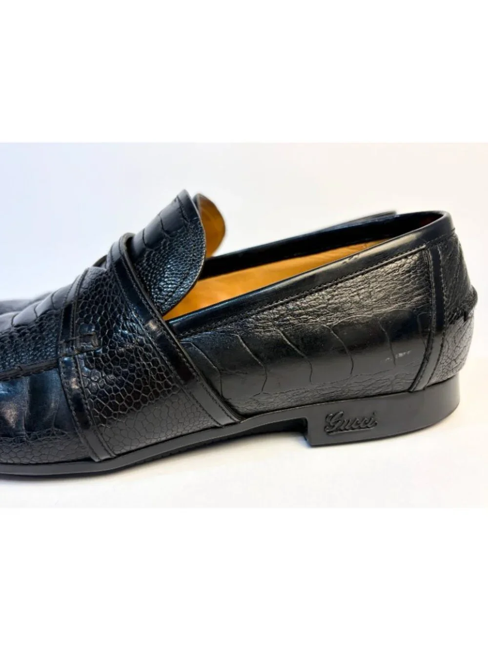 Gucci Genuine Full Ostrich Leg Penny Loafers Black Size 8.5/9.5 US Rubber Sole